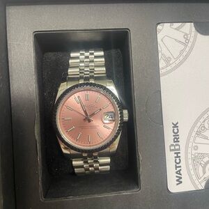 SeikoJust Silver Watch with Pink (“champagne cream”) Dial NH35